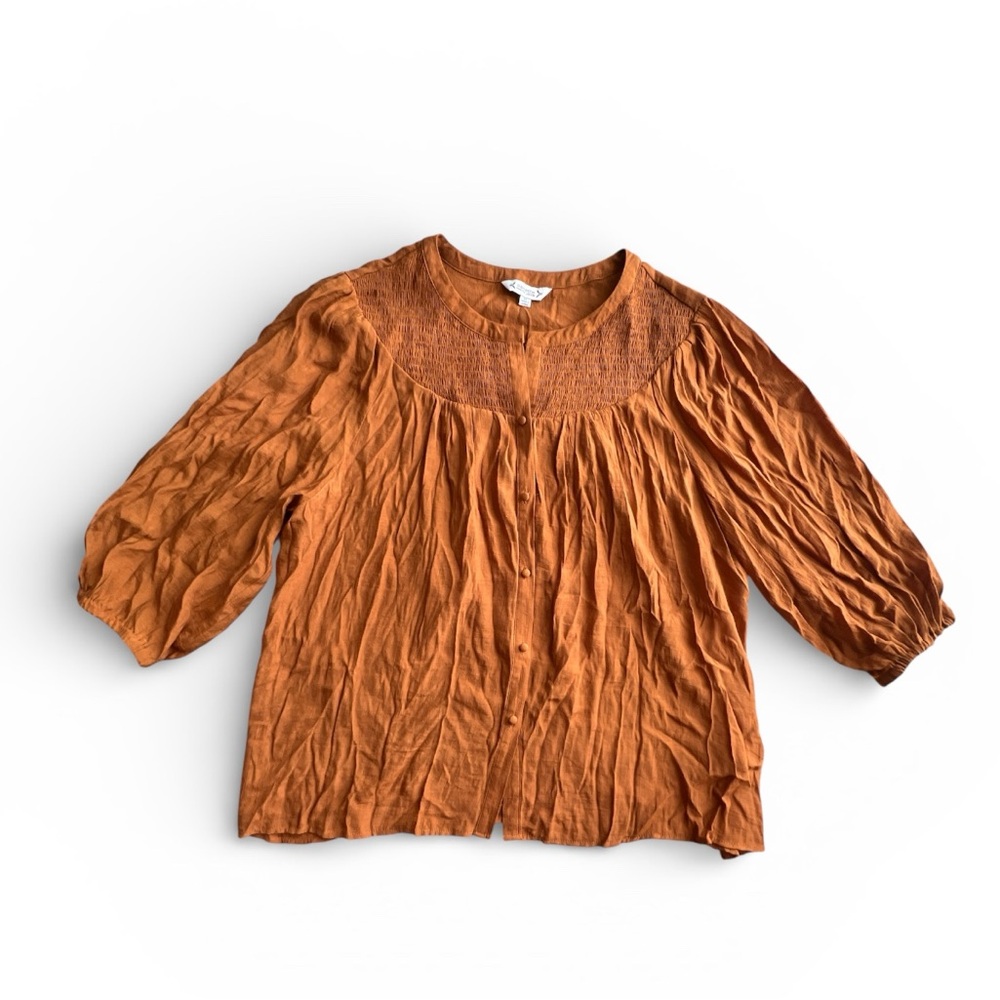 Nanette Lepore burnt orange peasant Blouse 3/4 sleeves Sz XL